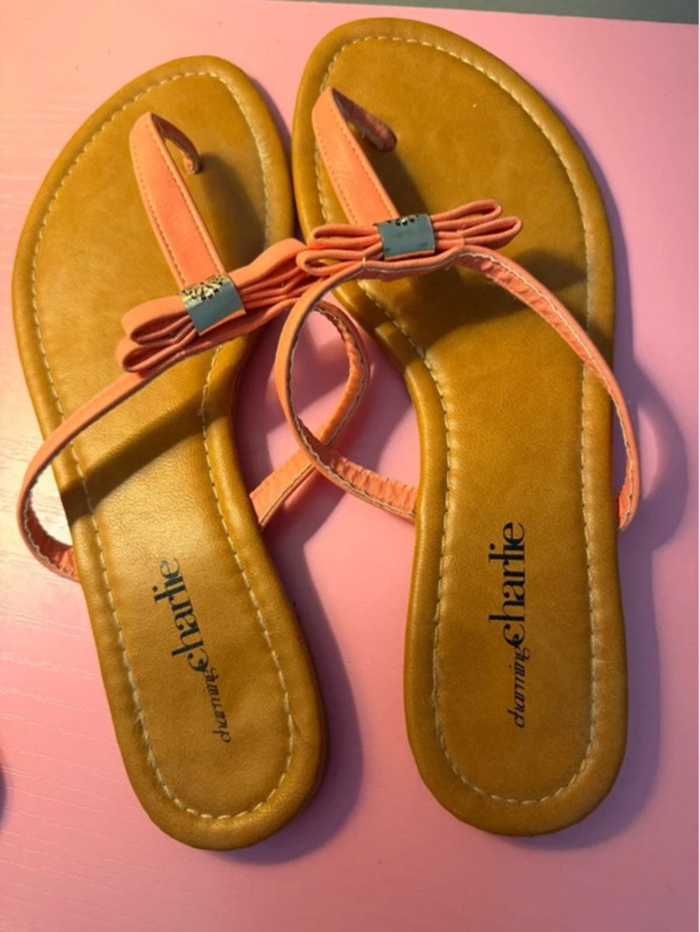 Charming Charlie Coral Bow Sandals (Fits 7.5)